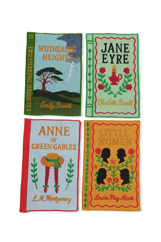 Literary Heroines Books Embroidered Cocktail Napkins, Set of 4