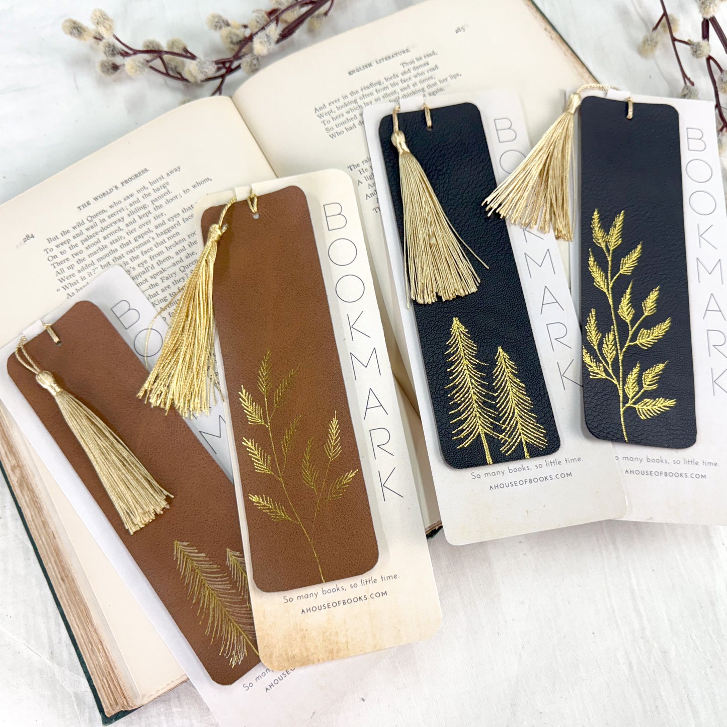 Leather Tassel Bookmarks — Trees