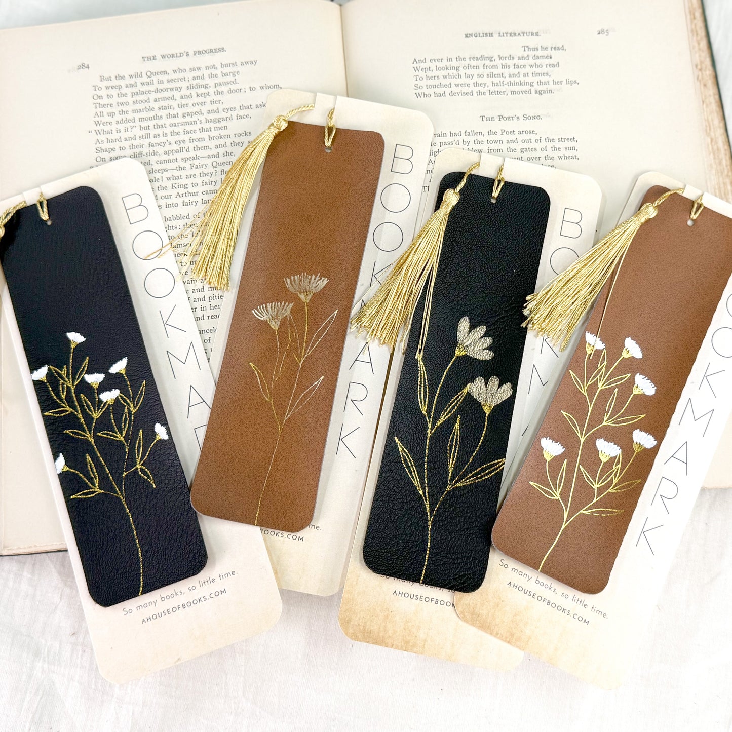 Leather Tassel Bookmarks — Floral