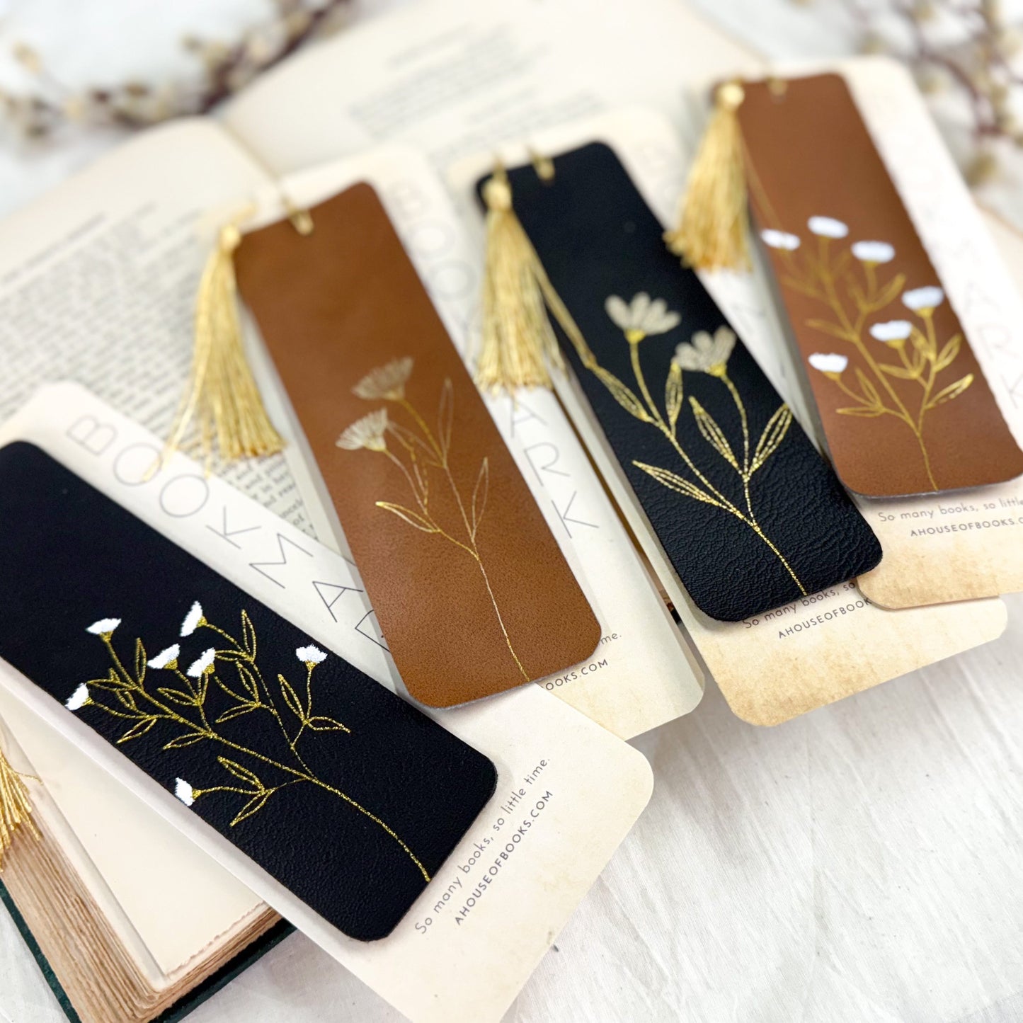 Leather Tassel Bookmarks — Floral
