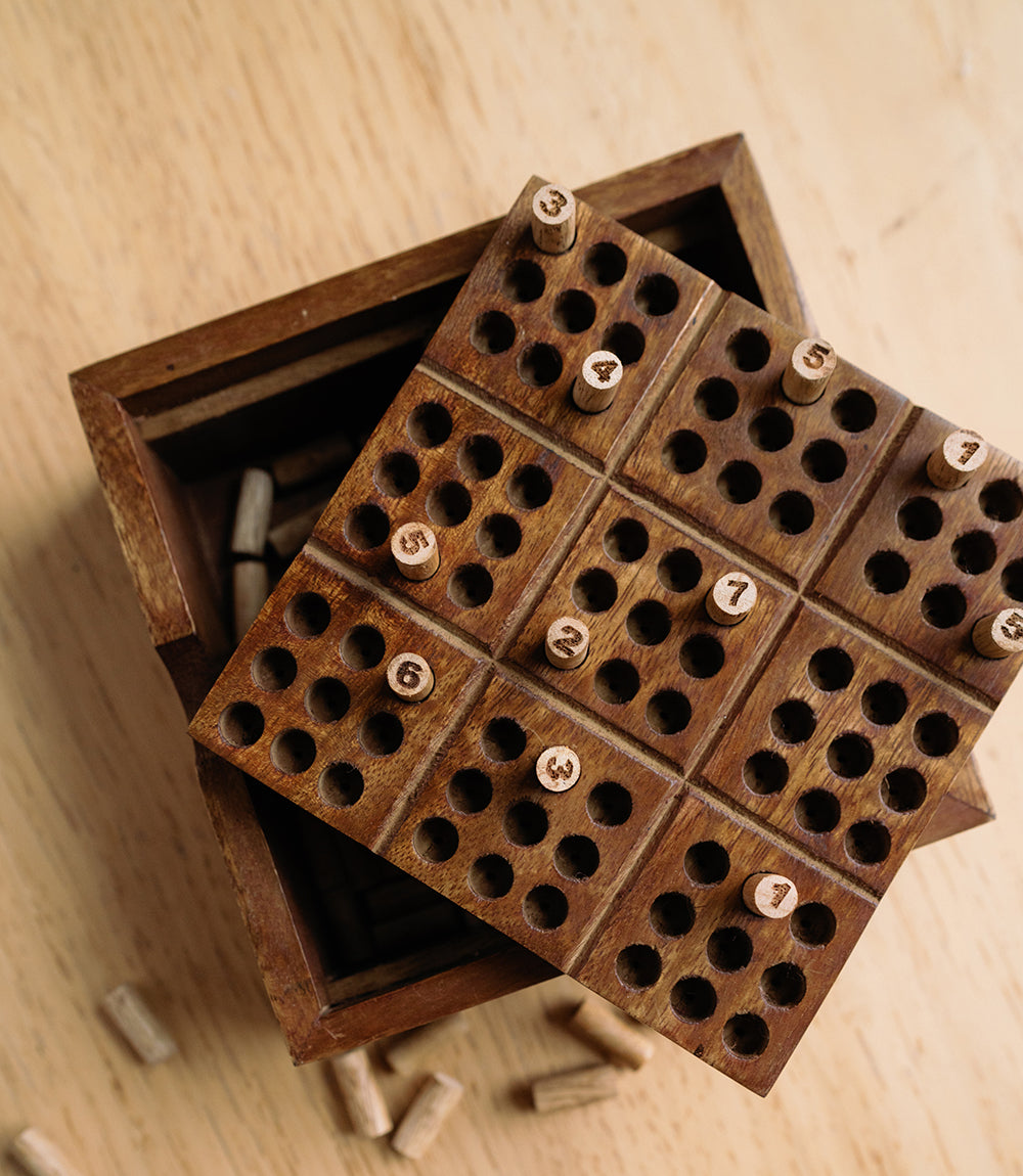Wooden Sudoku Peg Puzzle, Hand-Carved Mango Wood