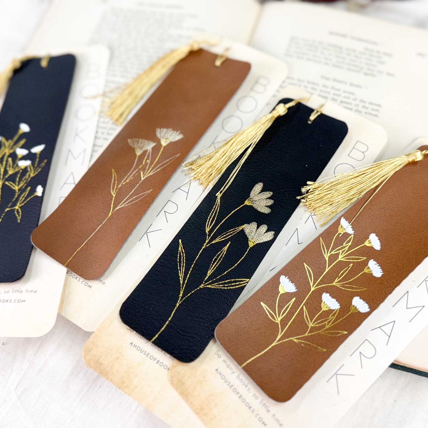 Leather Tassel Bookmarks — Floral