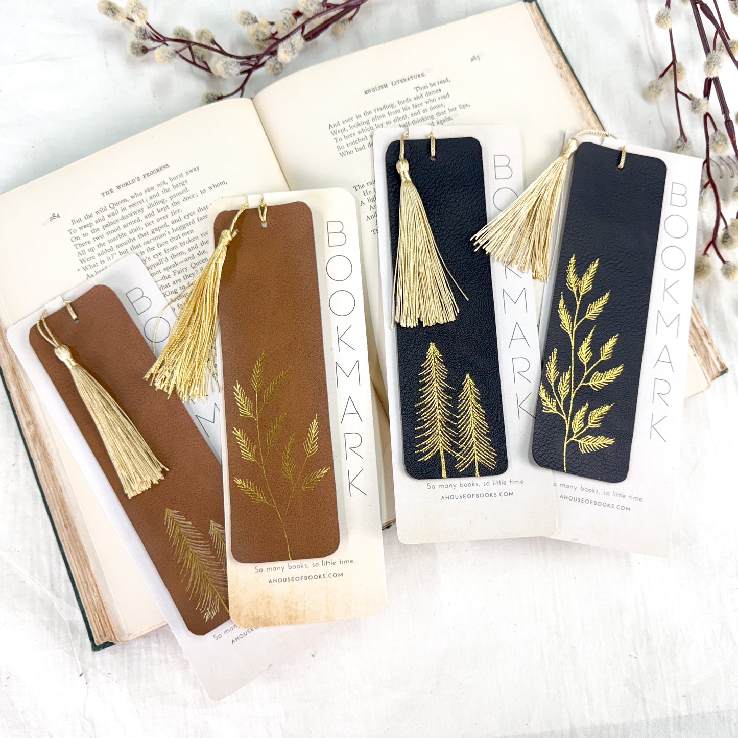 Leather Tassel Bookmarks — Trees