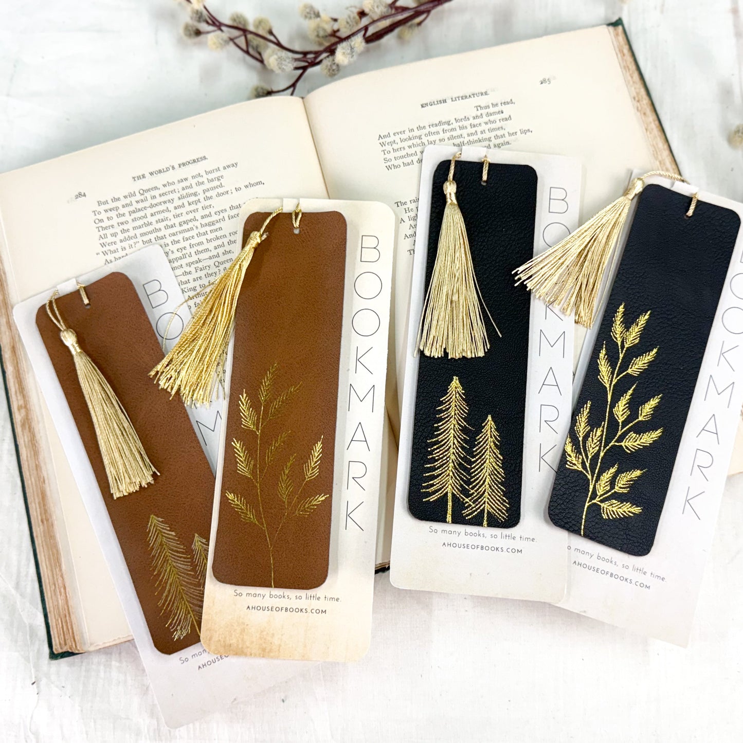 Leather Tassel Bookmarks — Trees