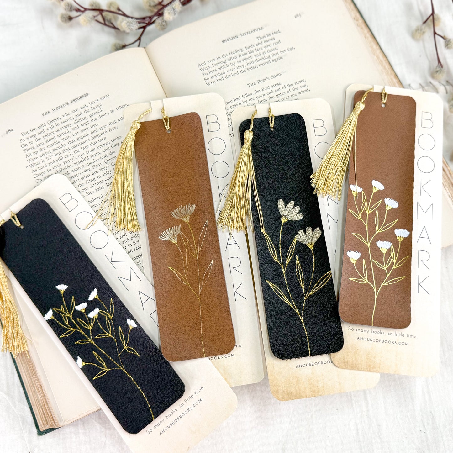 Leather Tassel Bookmarks — Floral