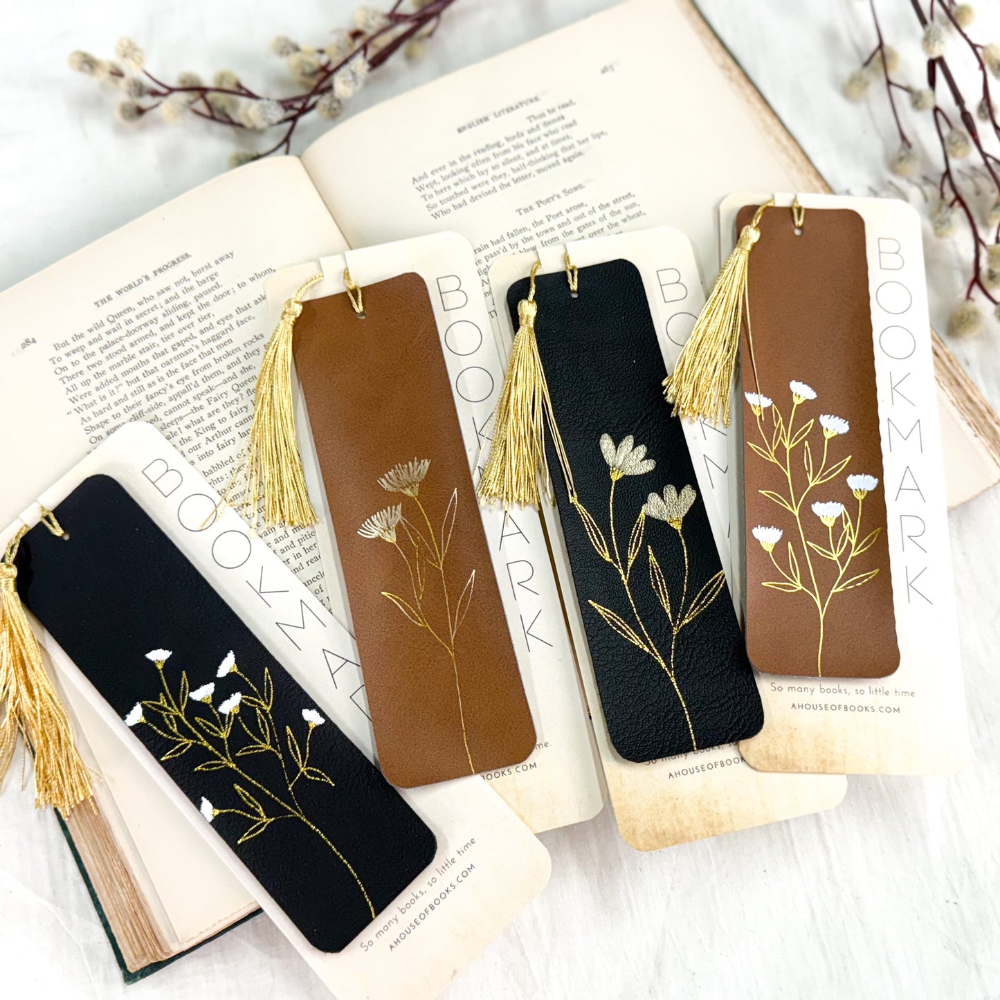 Leather Tassel Bookmarks — Floral