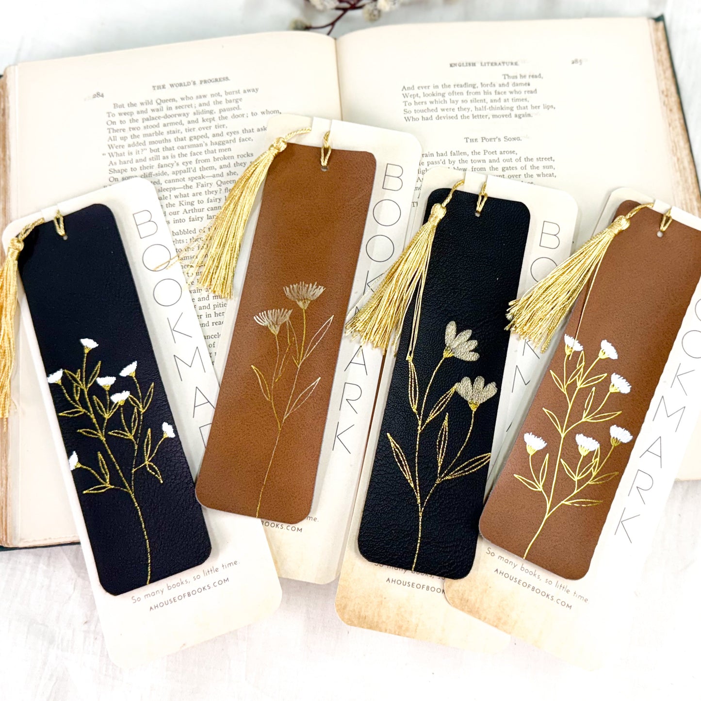 Leather Tassel Bookmarks — Floral