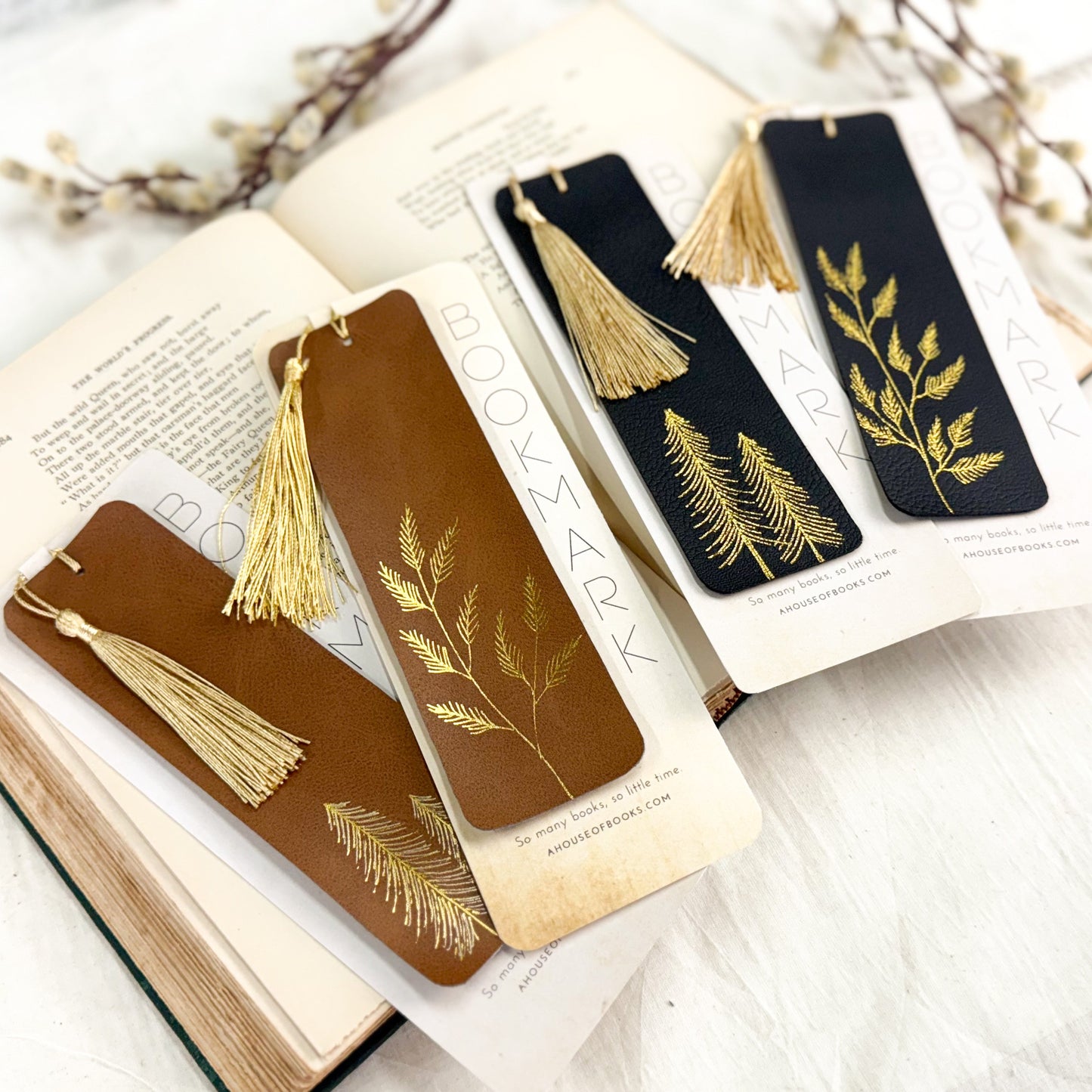 Leather Tassel Bookmarks — Trees