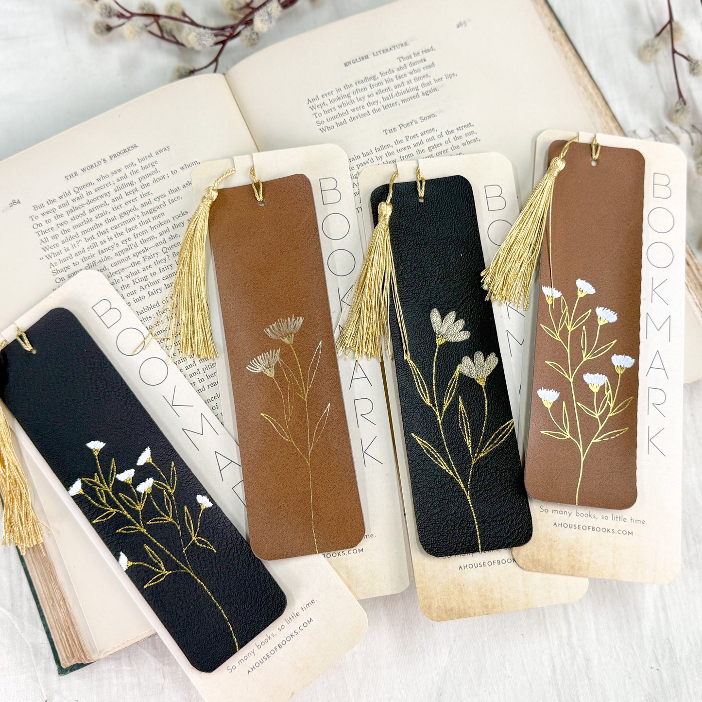 Leather Tassel Bookmarks — Floral