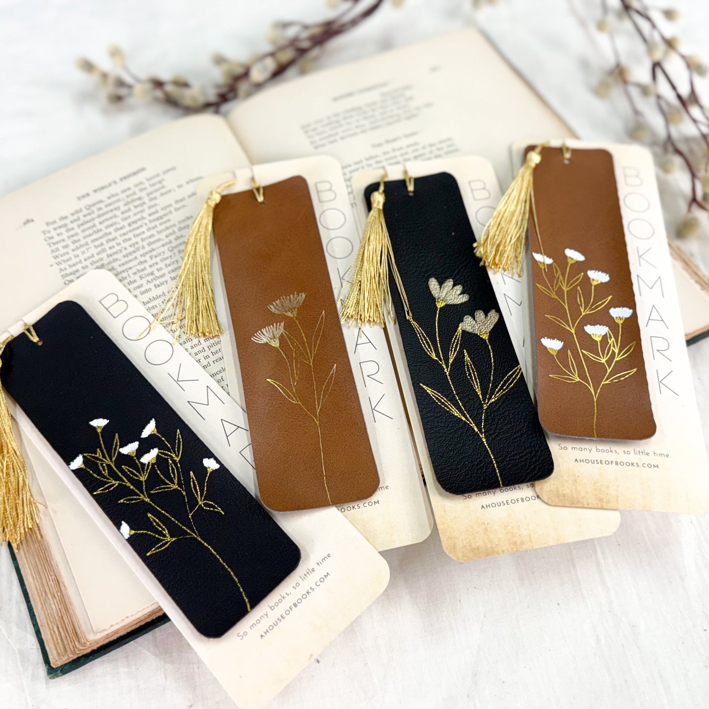 Leather Tassel Bookmarks — Floral