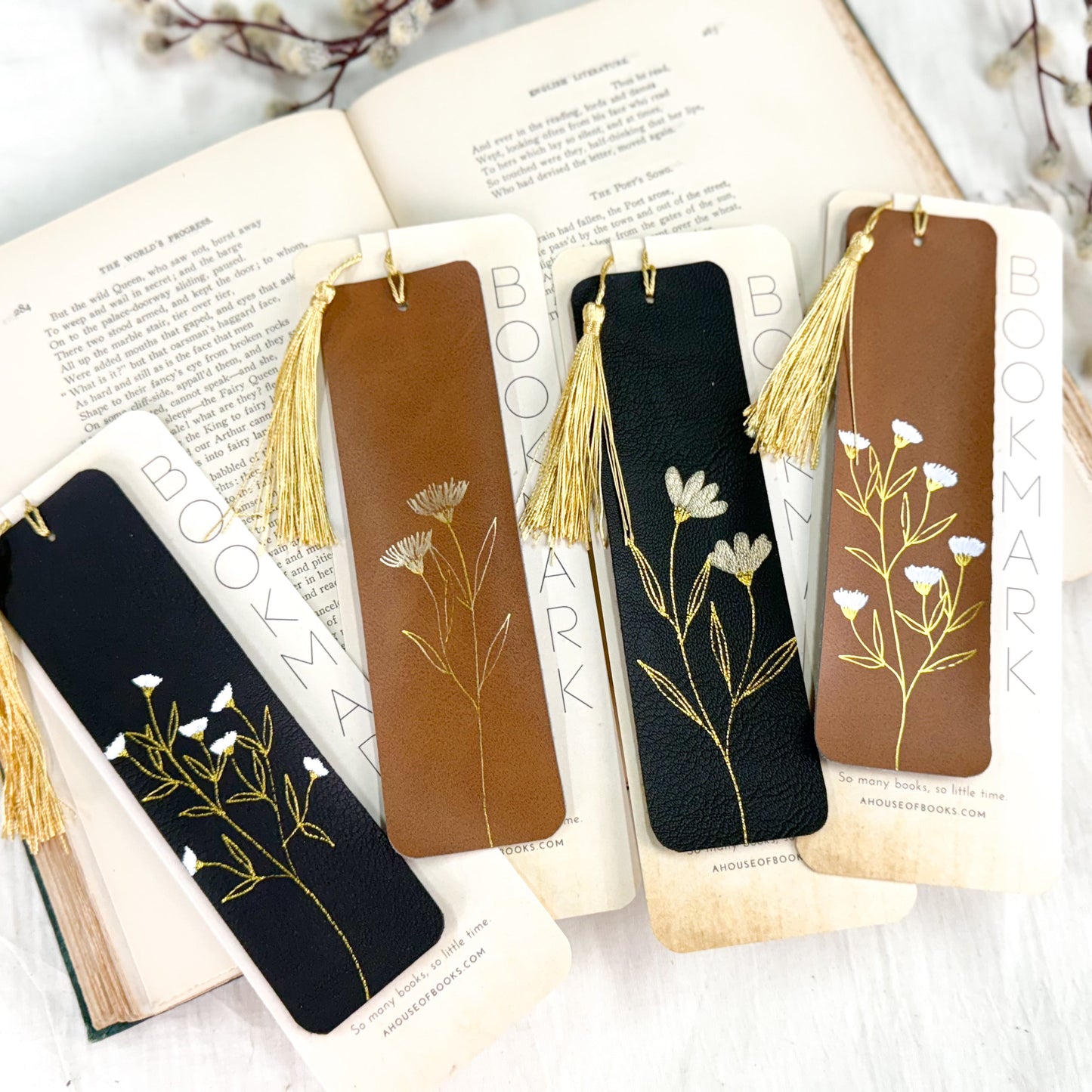 Leather Tassel Bookmarks — Floral