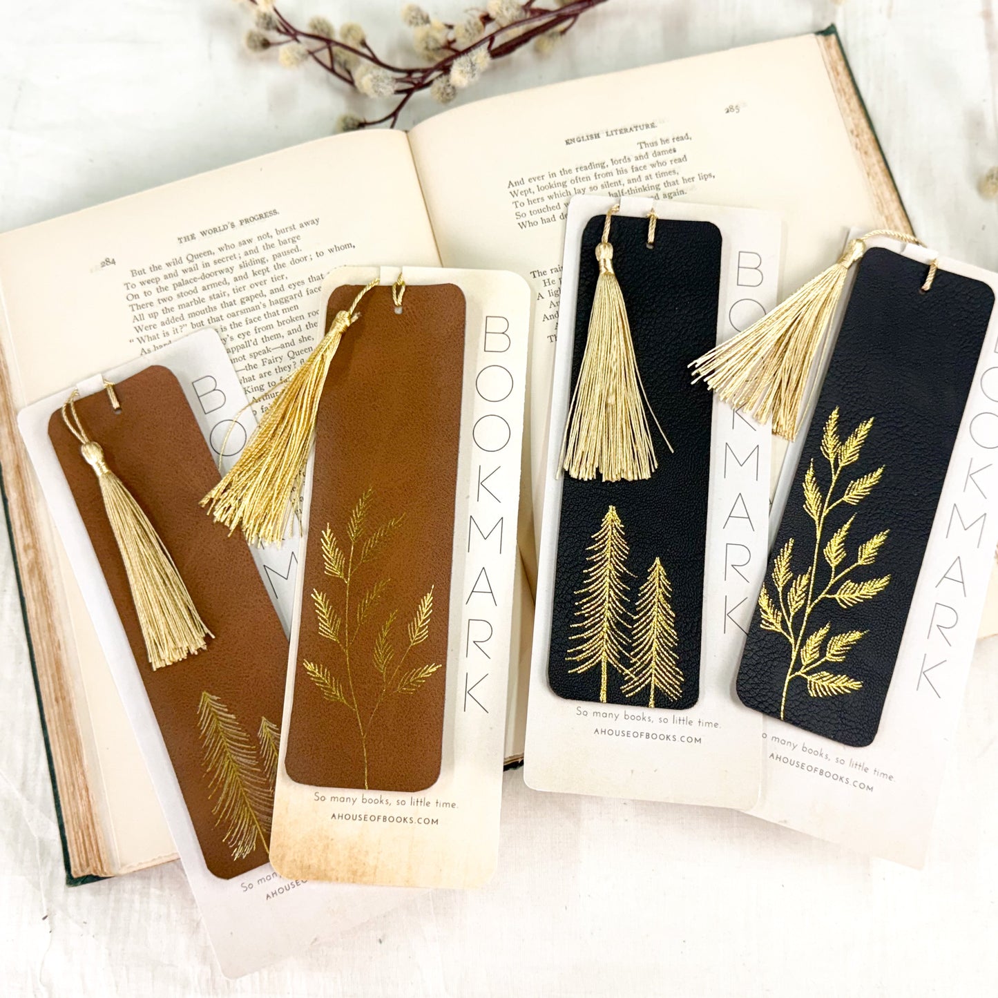 Leather Tassel Bookmarks — Trees