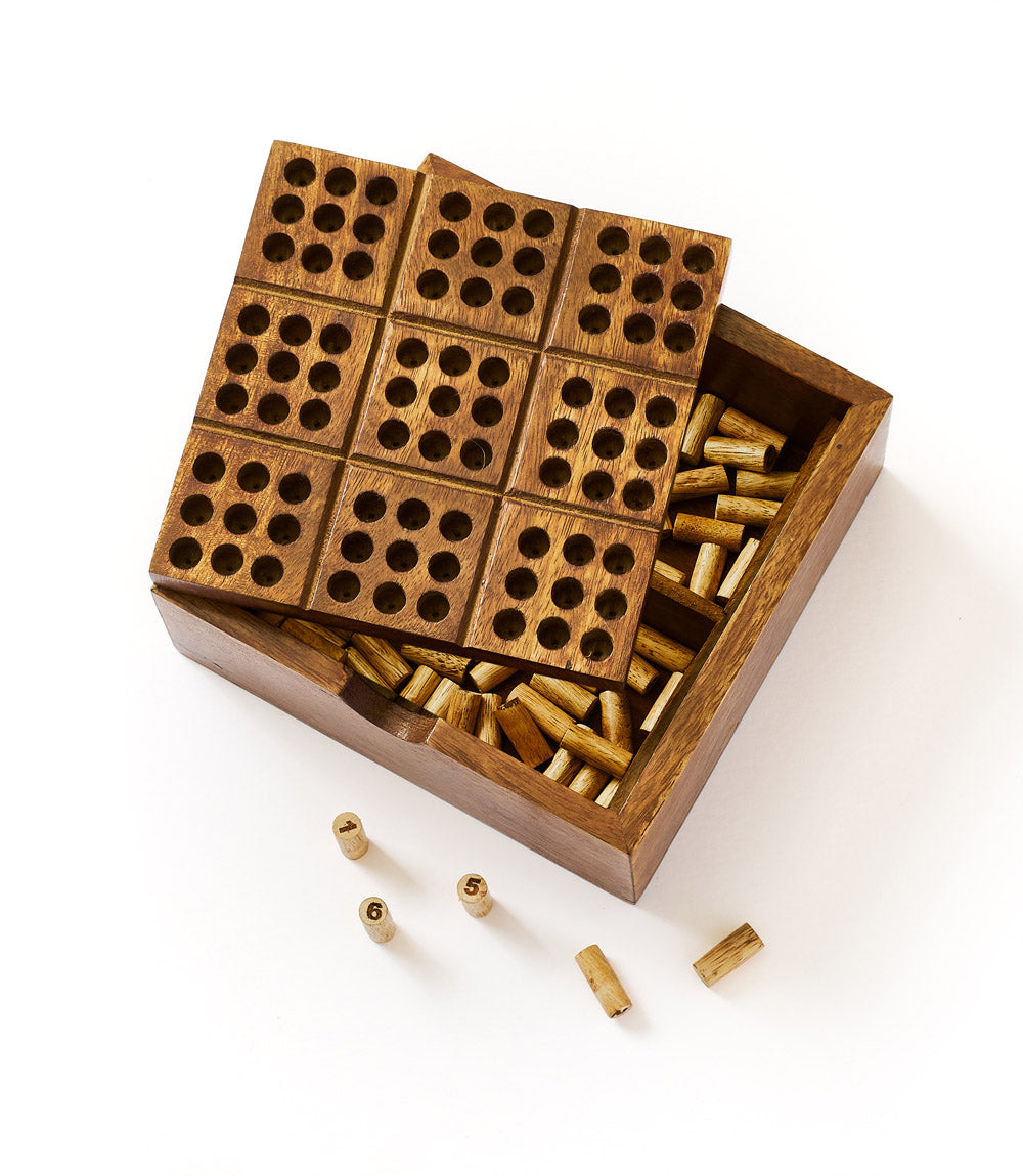 Wooden Sudoku Peg Puzzle, Hand-Carved Mango Wood