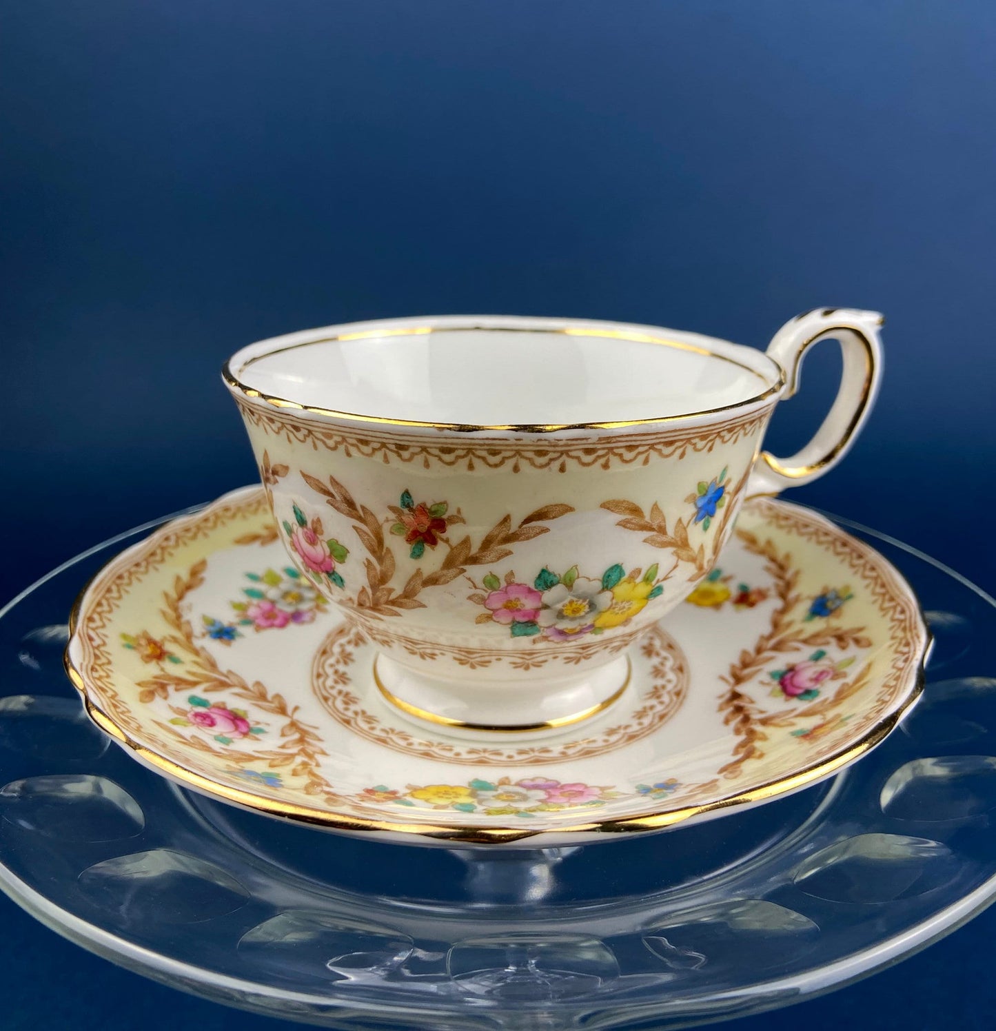 Royal Grafton Bone China Cup and Saucer: Crimson and Gold