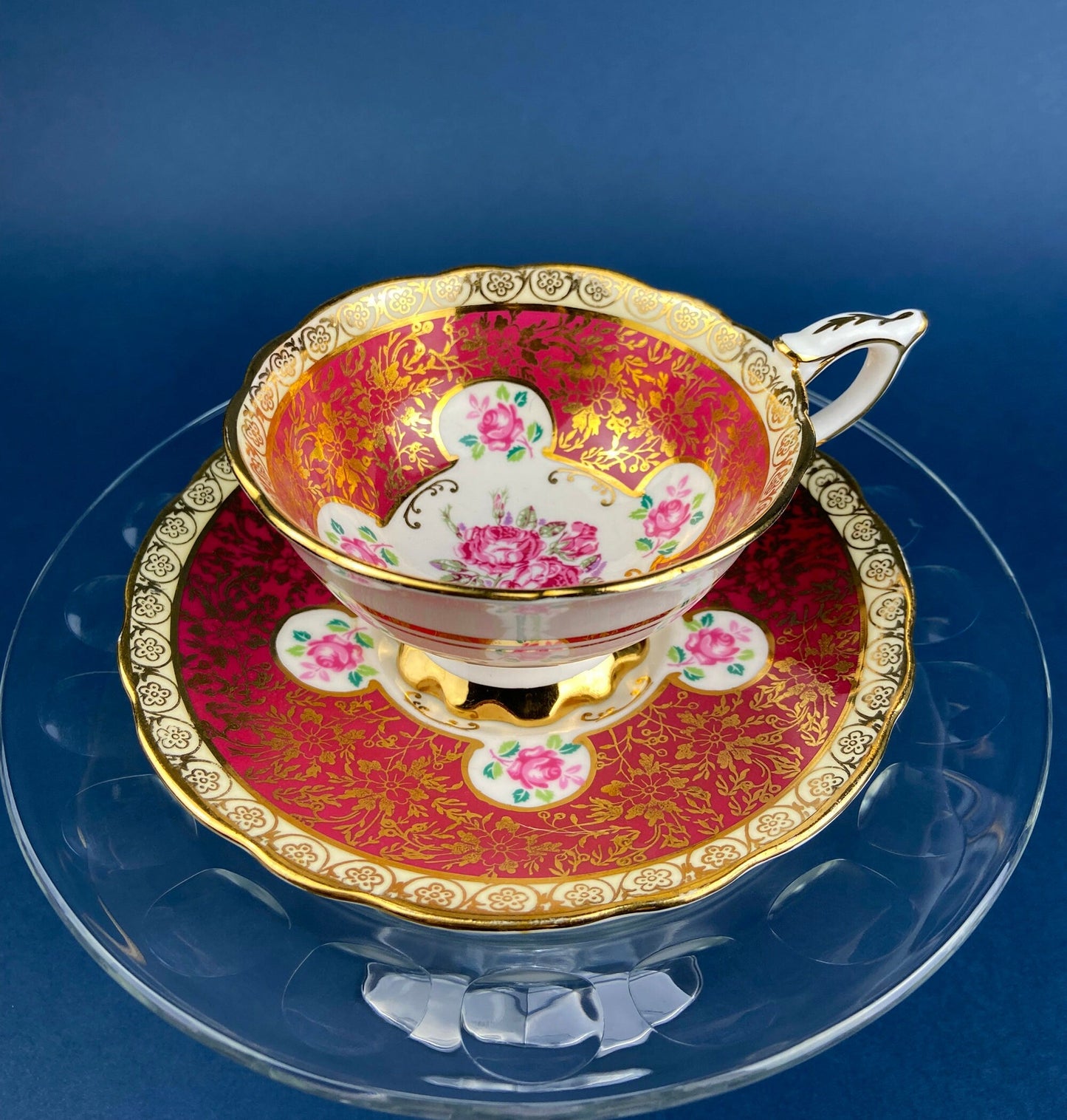 Royal Grafton Bone China Cup and Saucer: Crimson and Gold