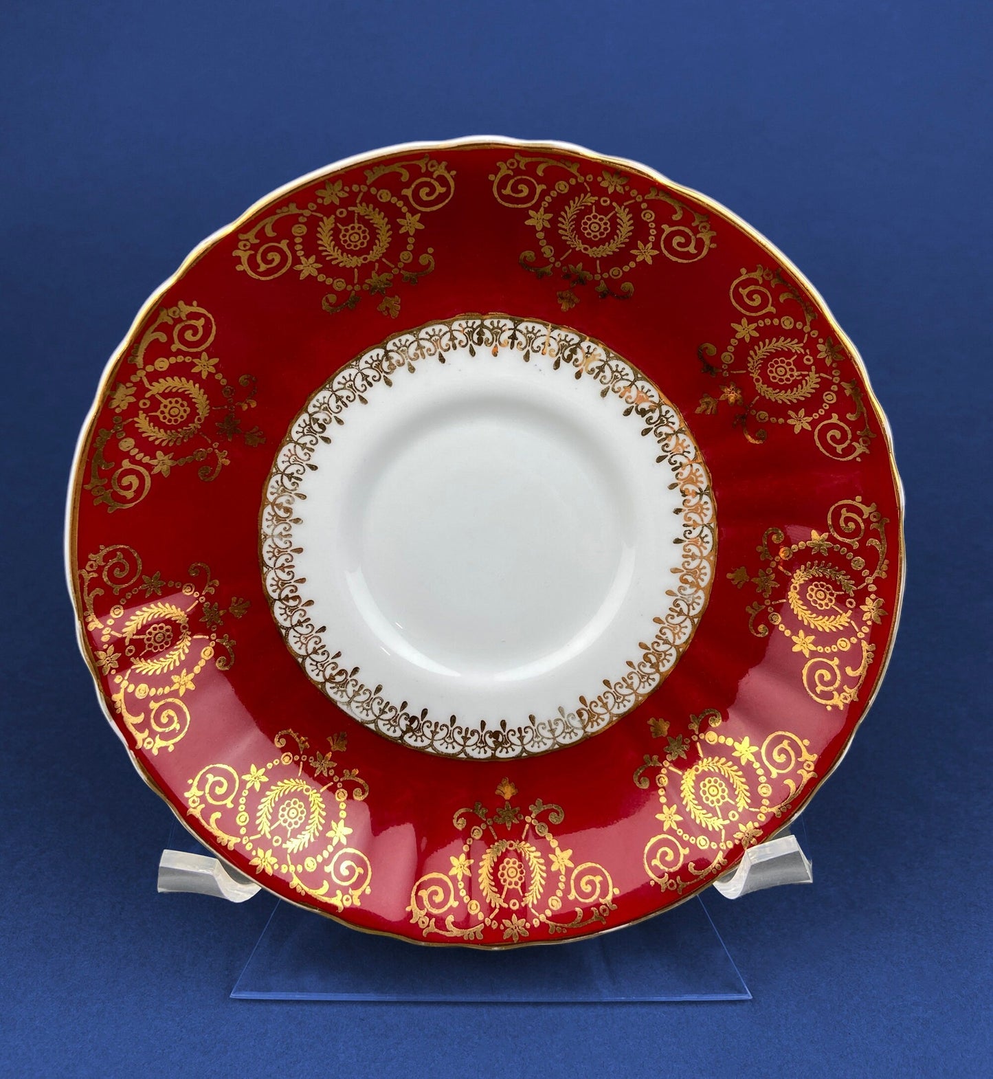 Royal Grafton Bone China Cup and Saucer: Crimson and Gold
