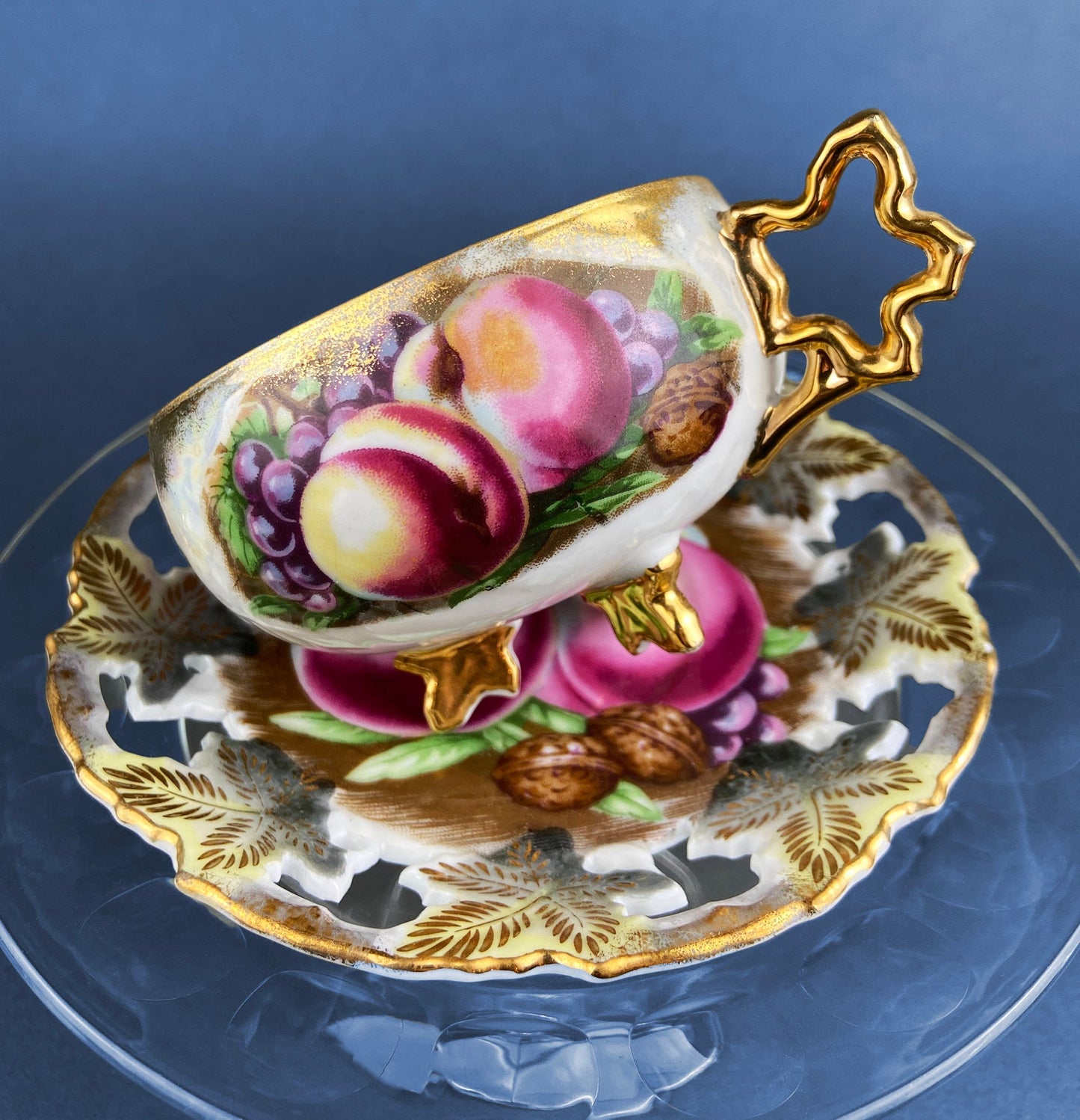 Aynsley Fine Bone China Cup and Saucer: Hand-Painted Fruit