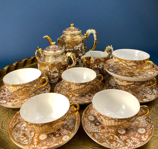 Antique Japanese Moriage Tea Service: Six Settings