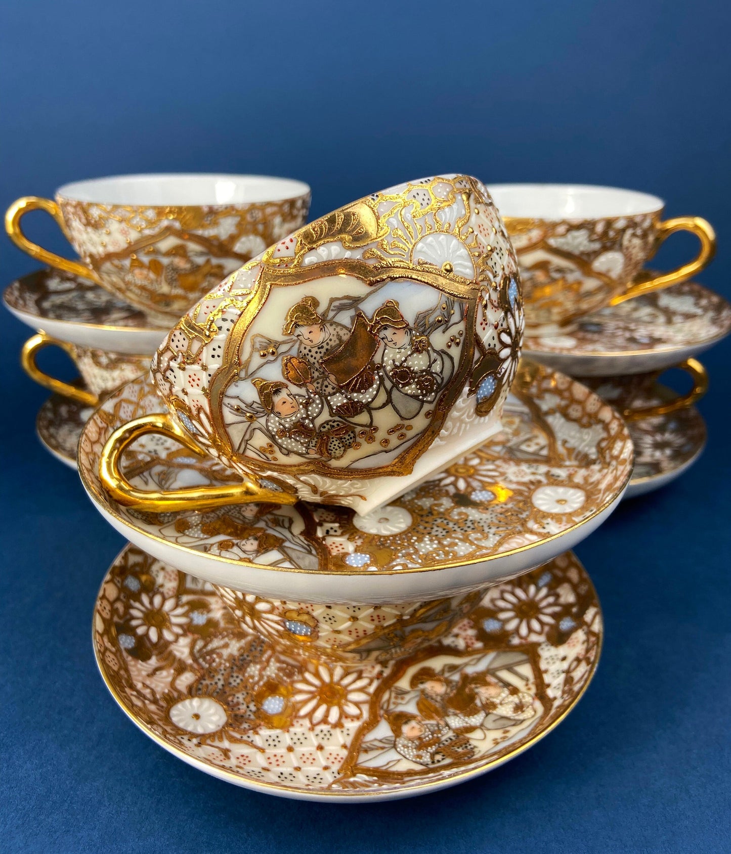 Antique Japanese Moriage Tea Service: Six Settings