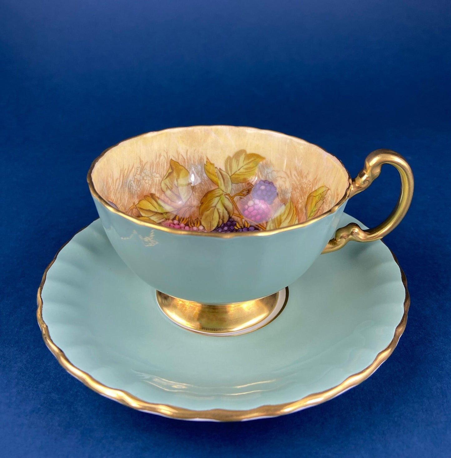 Aynsley Fine Bone China Cup and Saucer: Hand-Painted Fruit