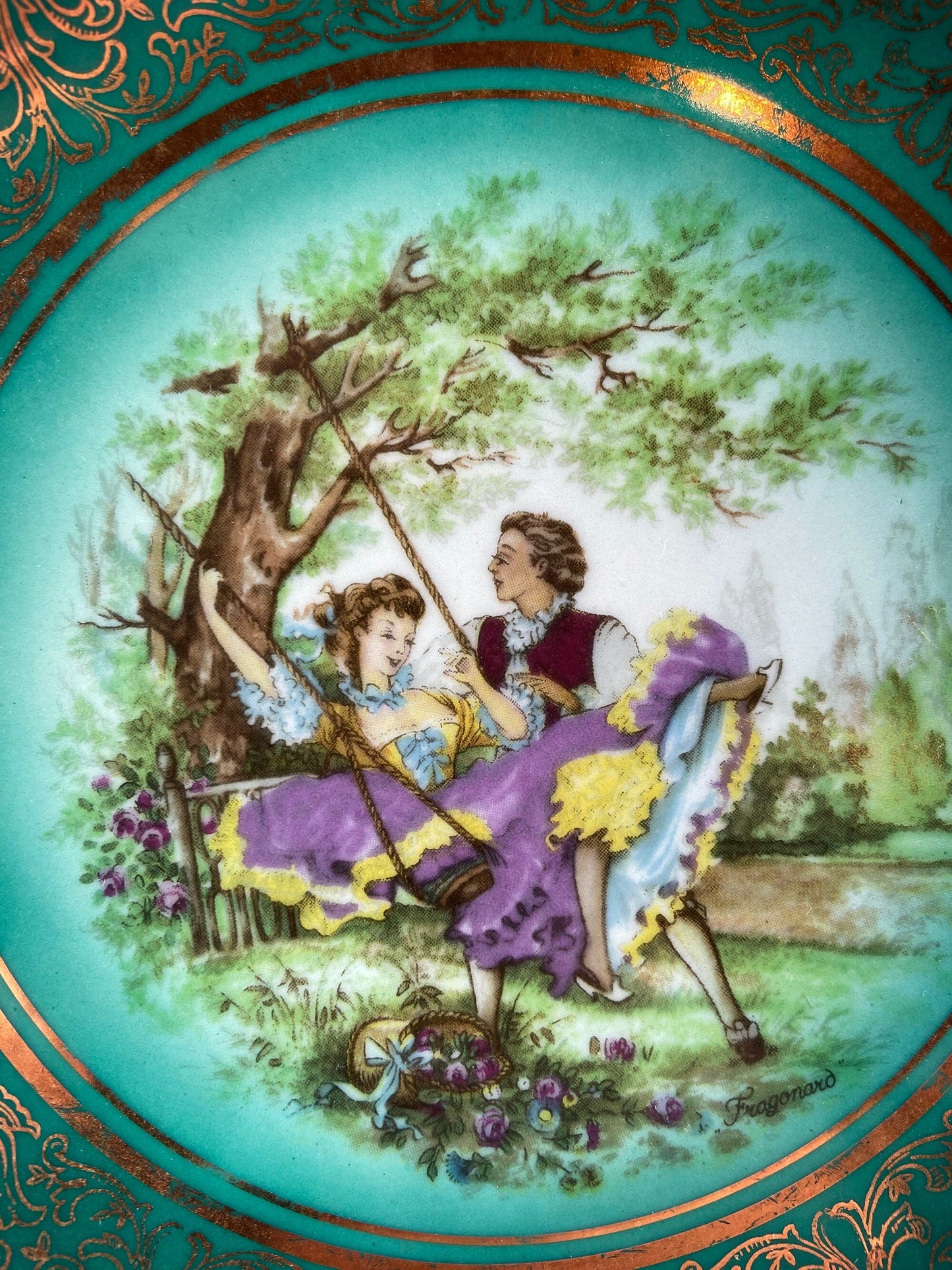 Schumann Arzberg Tea Trio : Deep Green with Painted Scene