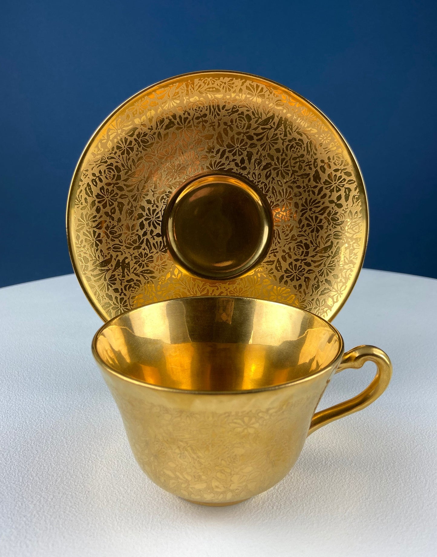 Wheeling Gold Cup and Saucer with Gilded Czech Plate