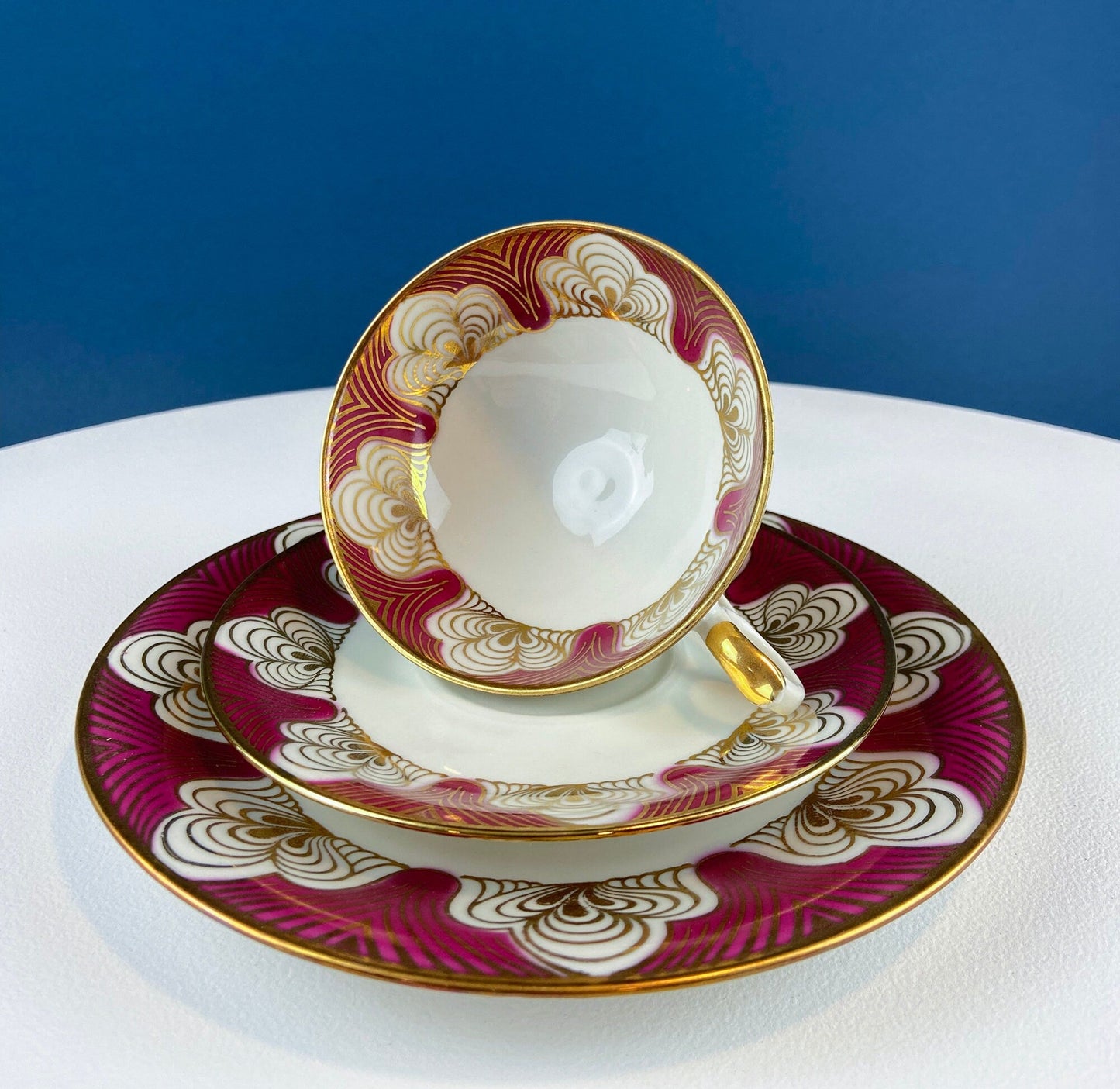 Elgenbein Bavarian Tea Trio — Crimson and Gold