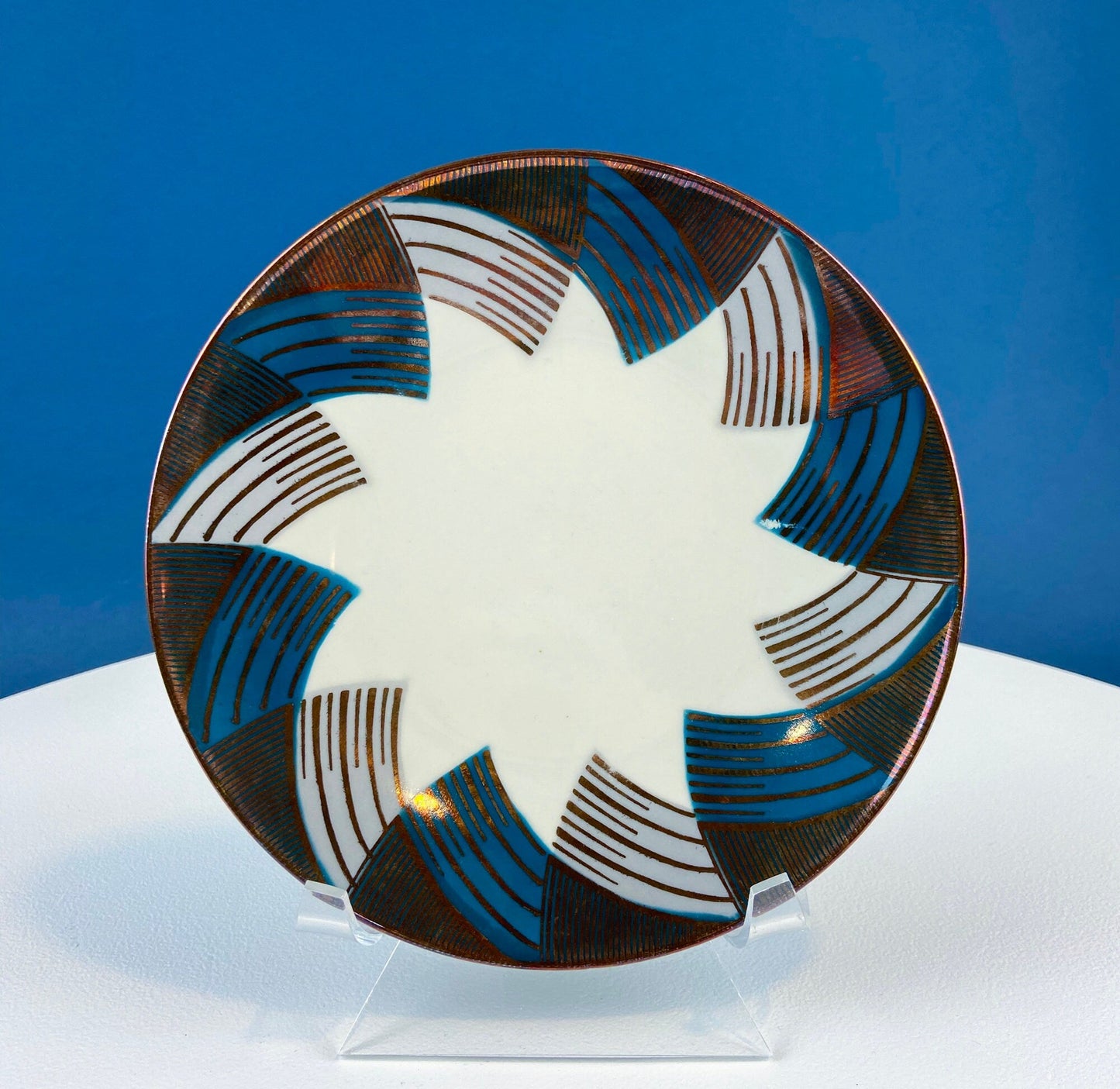Bavarian Porcelain Tea Trio: Gold and Teal Geometric
