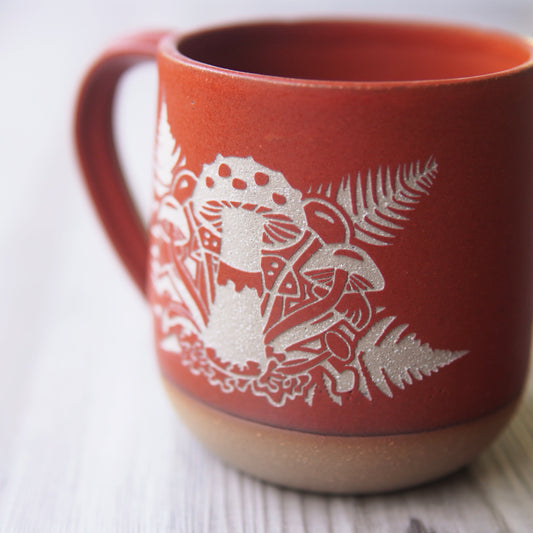 Mushrooms and Ferns Mug, Farmhouse Style